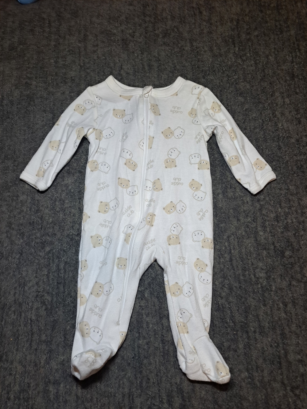 Little & Loved Cream Bear Print Baby One-Piece Footed Sleeper 0-3m Nwot